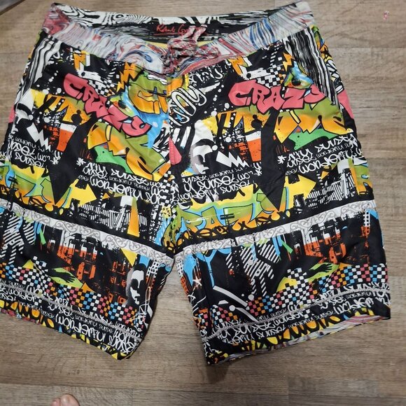 Robert Graham Mens 40 Graffiti Print Swim Trunks Lined Pockets Multi-Colored - Picture 1 of 6